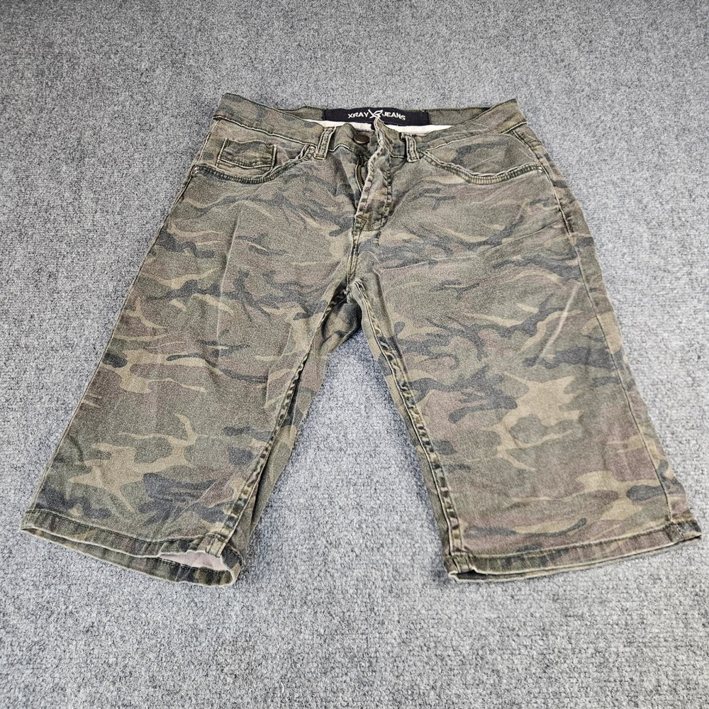 XRAY Jeans Mens Camo Denim Shorts Green Brown Camouflage Stretch Size 34